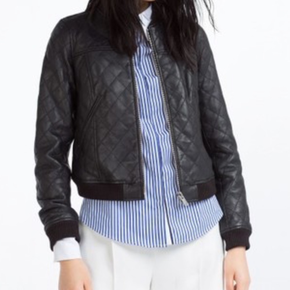 Zara Genuine Leather Bomber Jacket